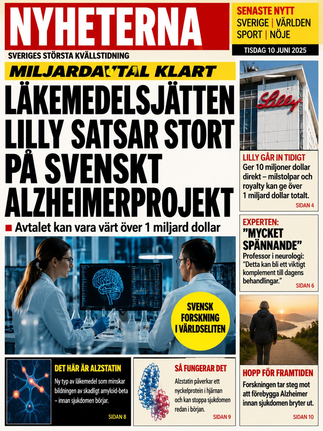 Idag: Svenskt Alzheimerprojekt får miljardstöd från läkemedelsjätten Ely Lilly